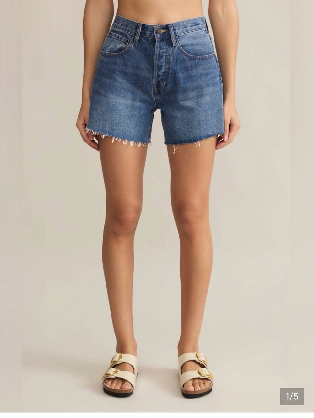 Z Supply Raw Hem High-Rise Denim Shorts - Medium Blue